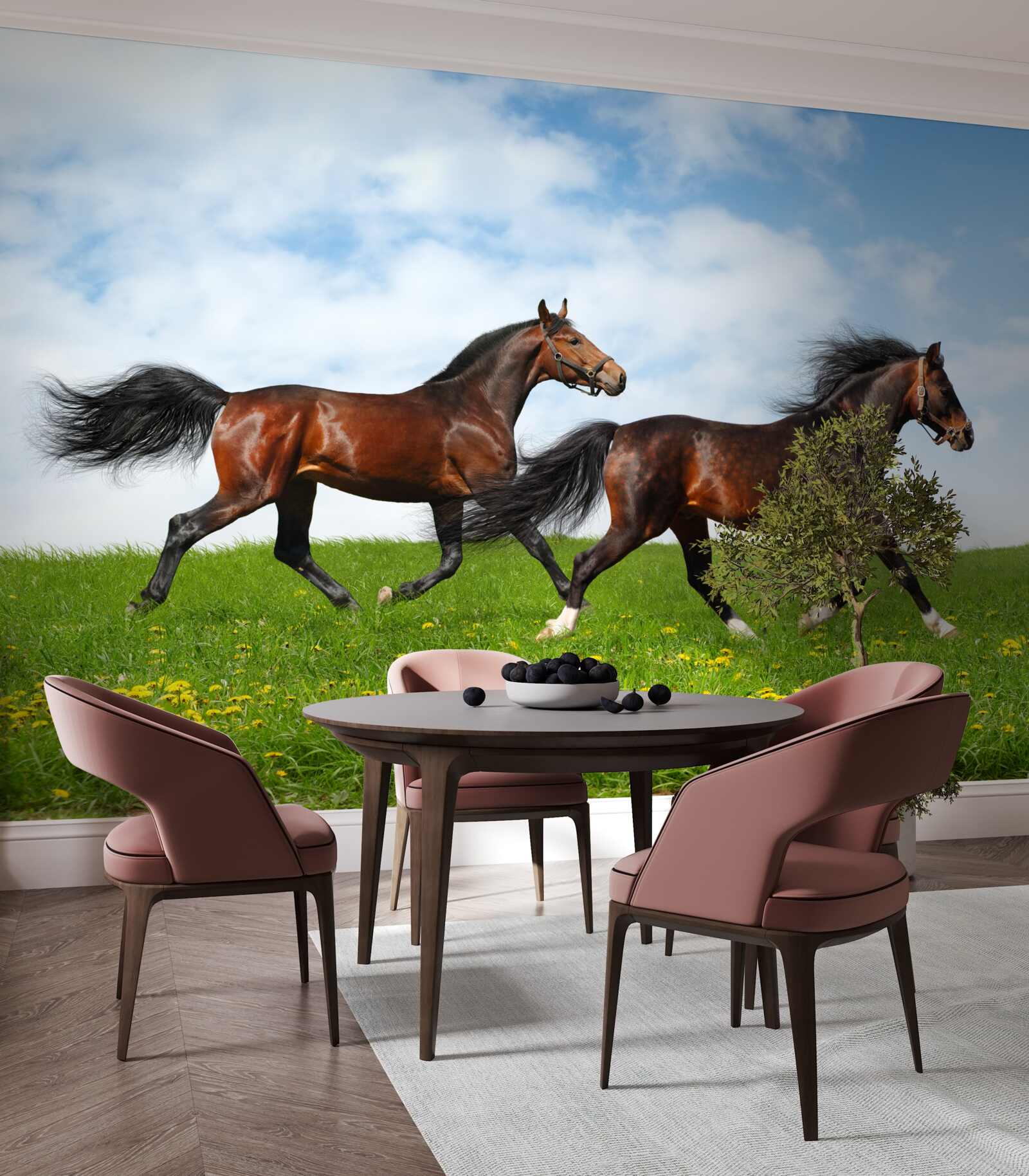 Fototapeta wczesne konie biegające przez polanę