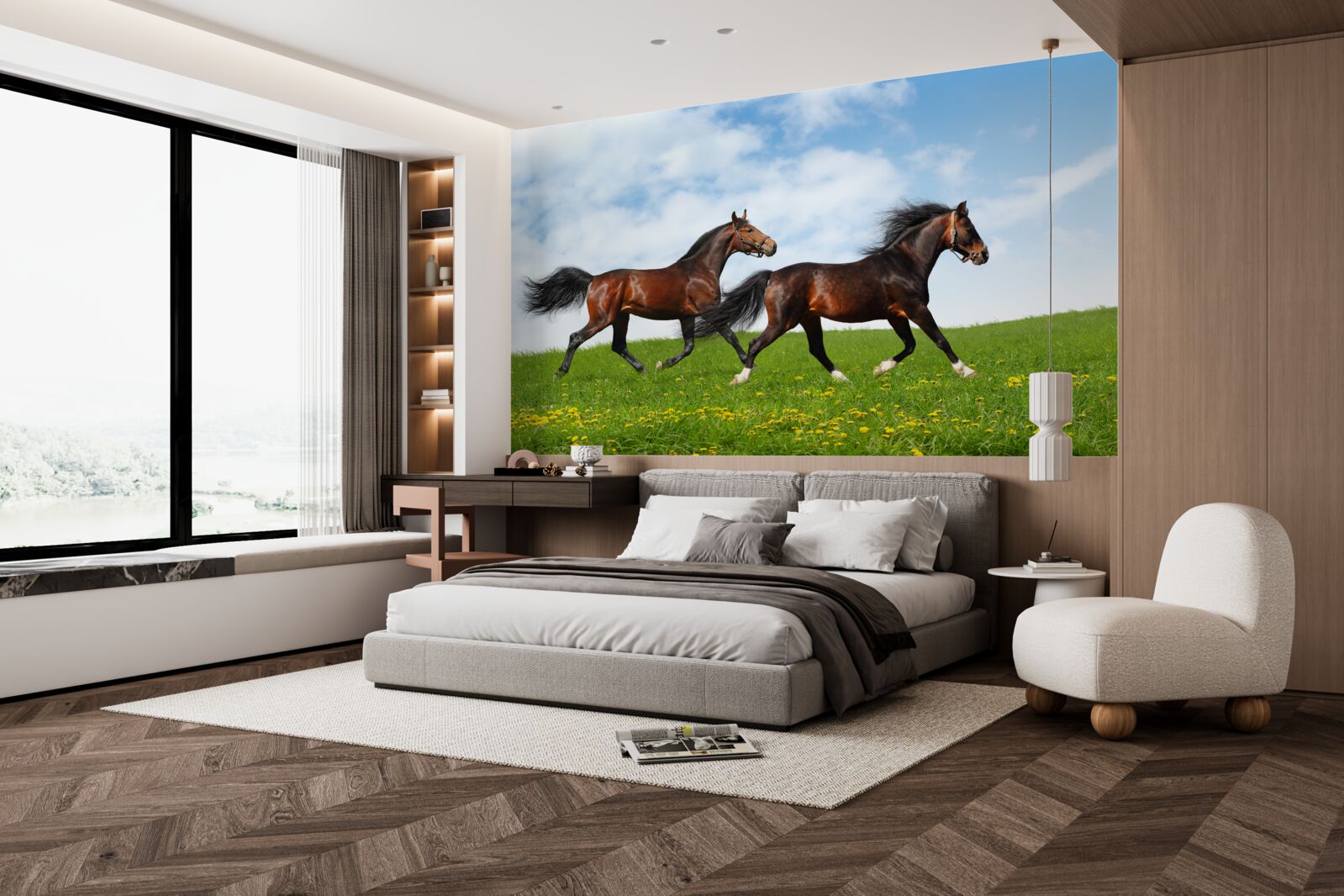 Fototapeta wczesne konie biegające przez polanę