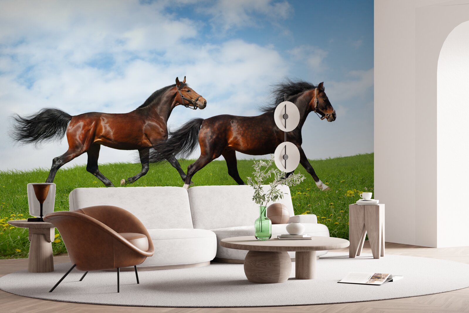 Fototapeta wczesne konie biegające przez polanę