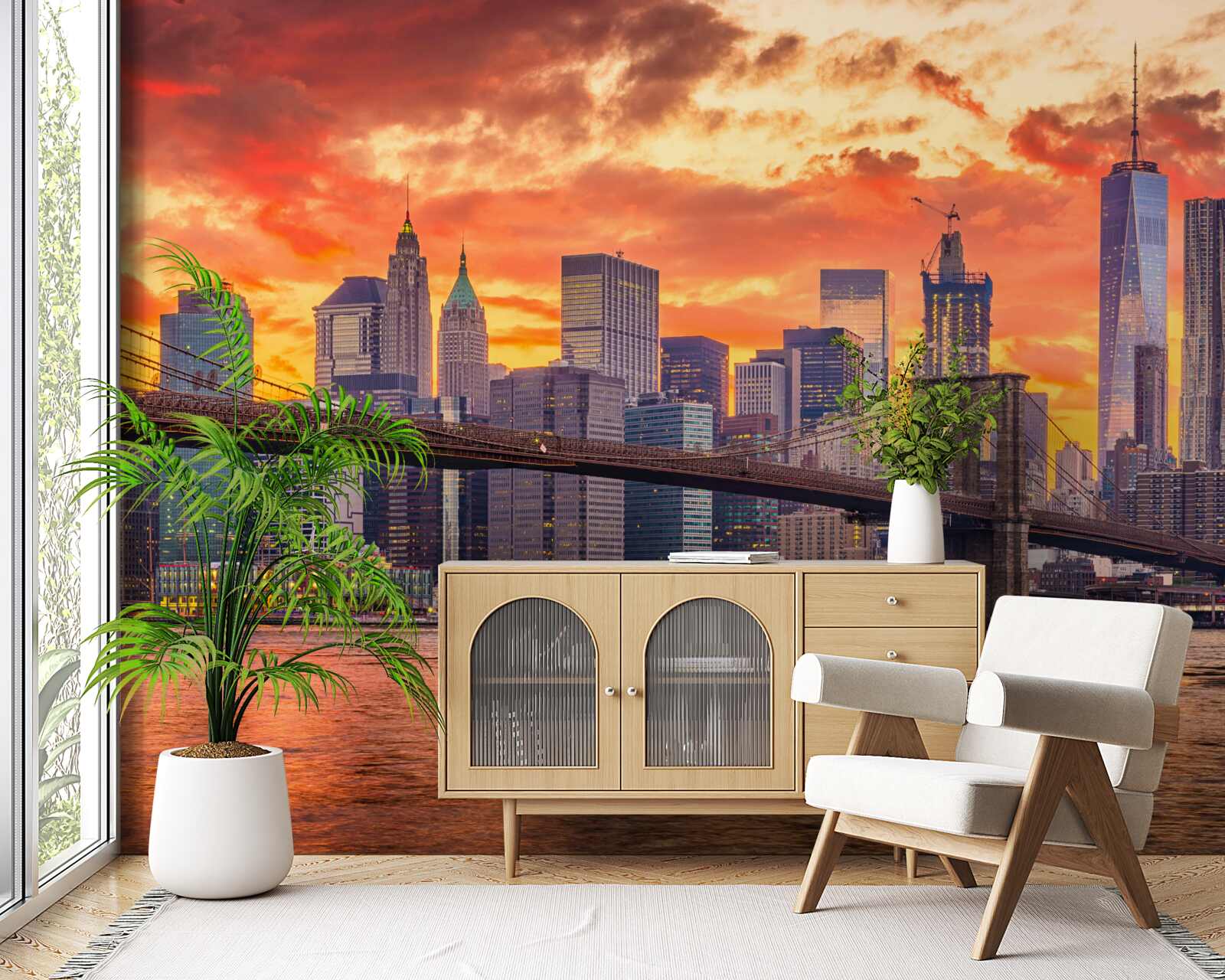 Fototapeta chmury nad nowym jorkiem podczas zachodu słońca