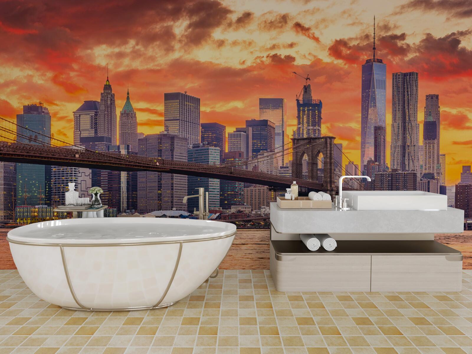 Fototapeta chmury nad nowym jorkiem podczas zachodu słońca