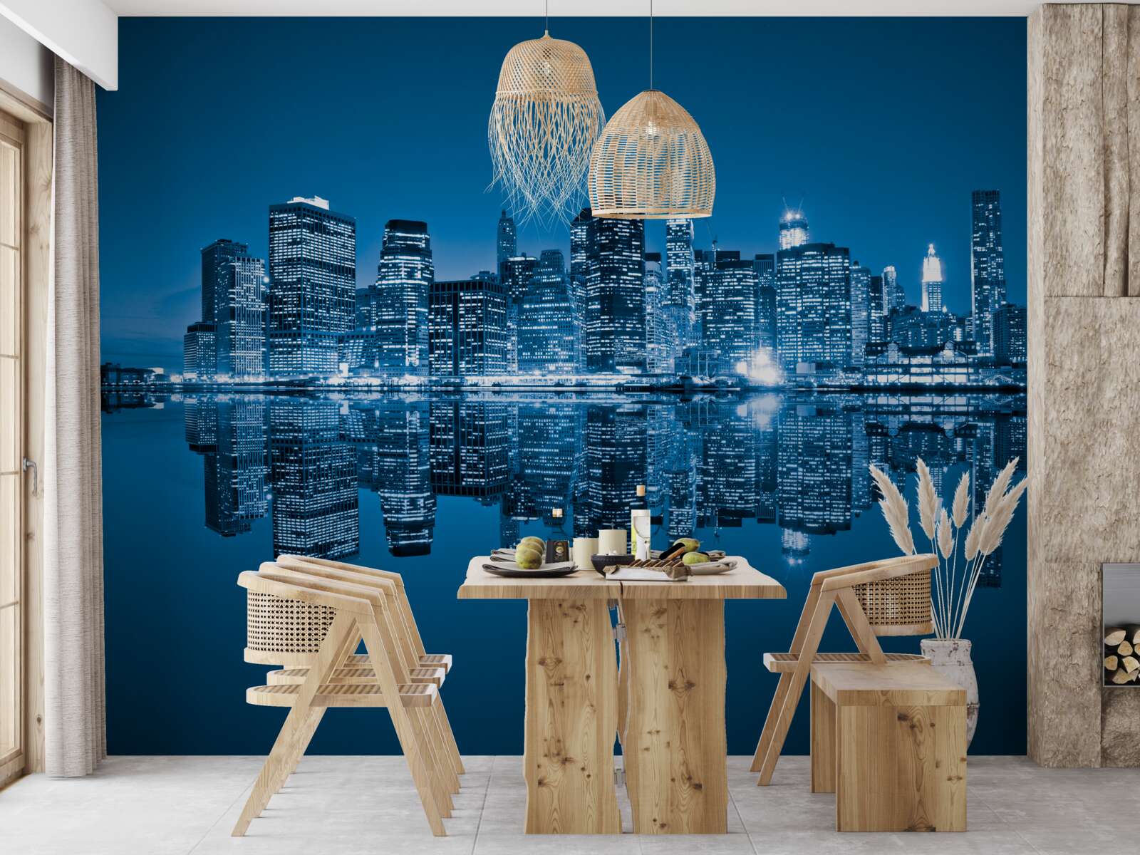 Fototapeta odbicie ciemnoniebieskich budynków w wodzie