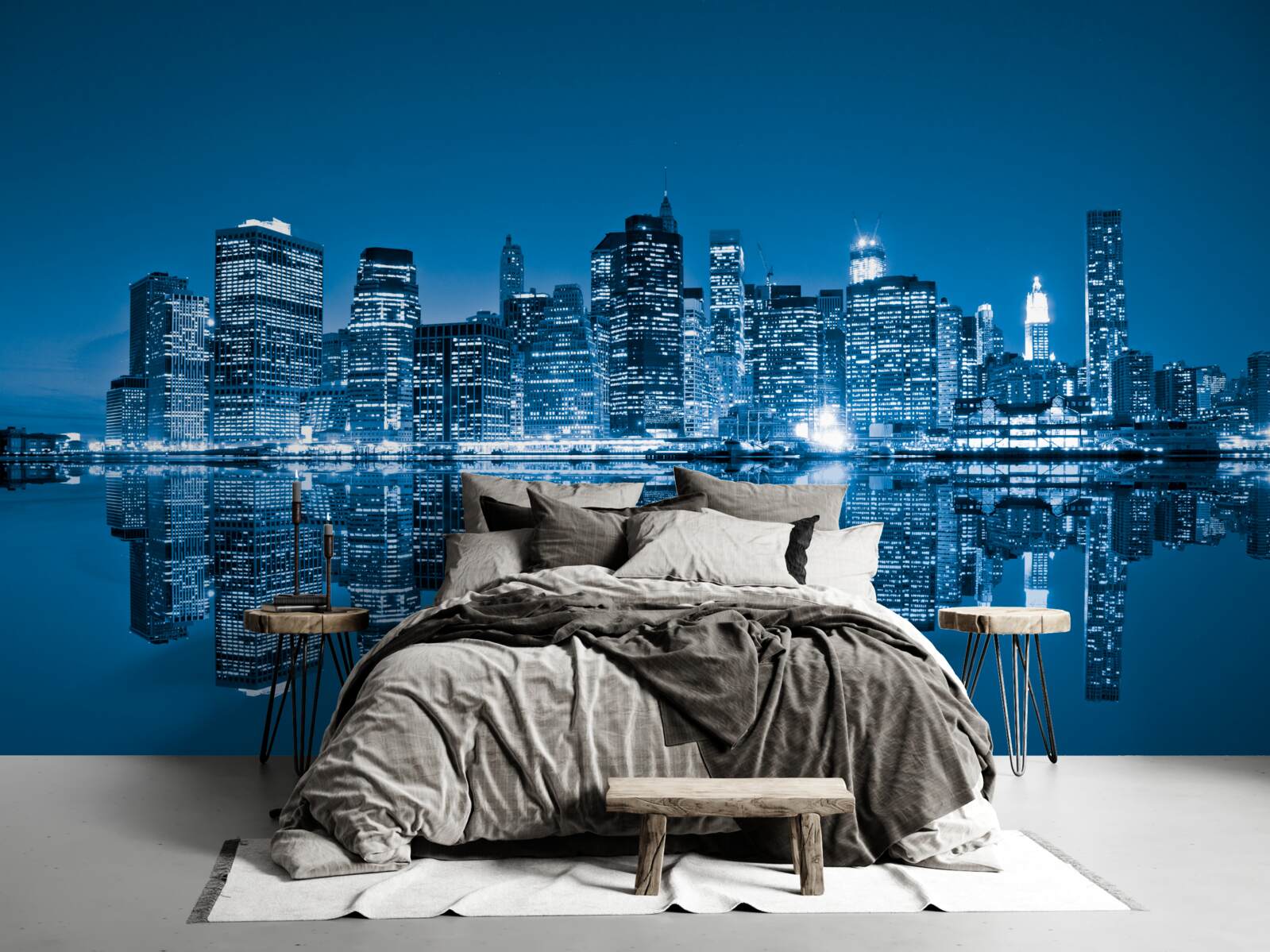 Fototapeta odbicie ciemnoniebieskich budynków w wodzie