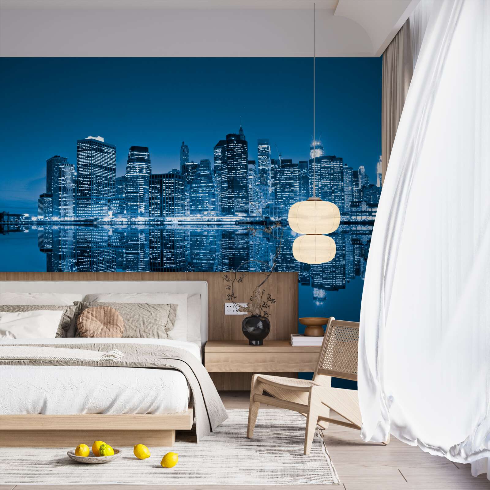 Fototapeta odbicie ciemnoniebieskich budynków w wodzie