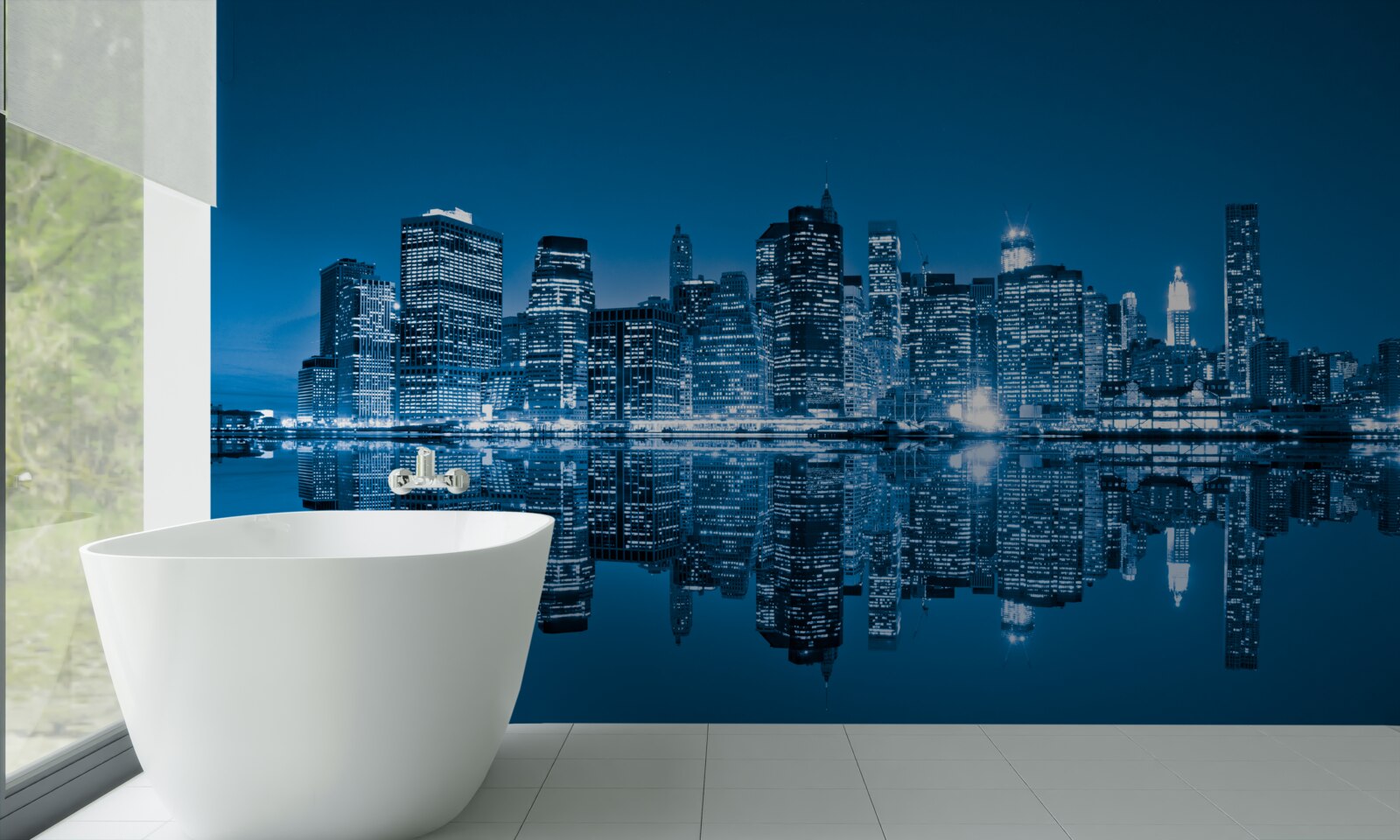 Fototapeta odbicie ciemnoniebieskich budynków w wodzie