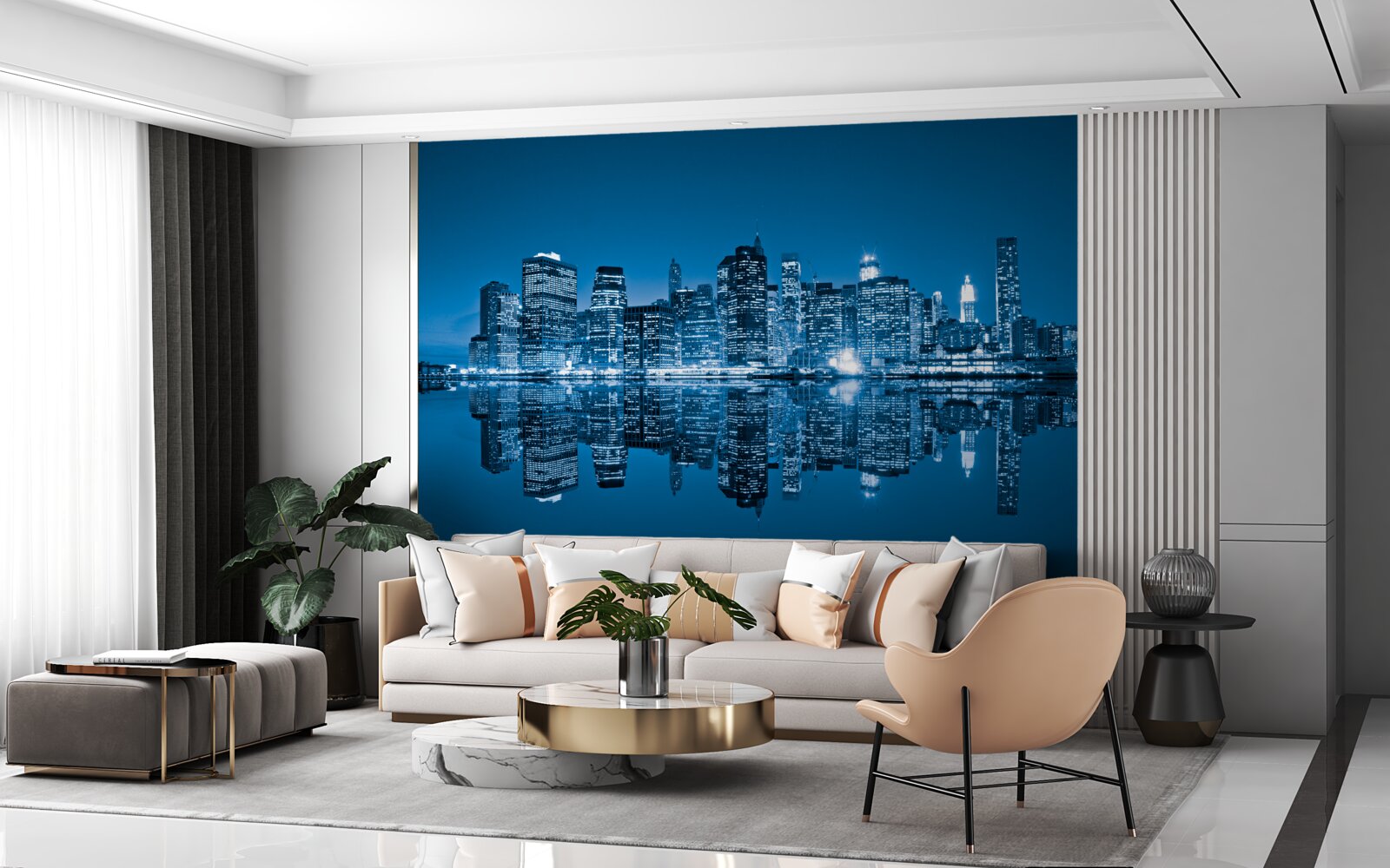 Fototapeta odbicie ciemnoniebieskich budynków w wodzie