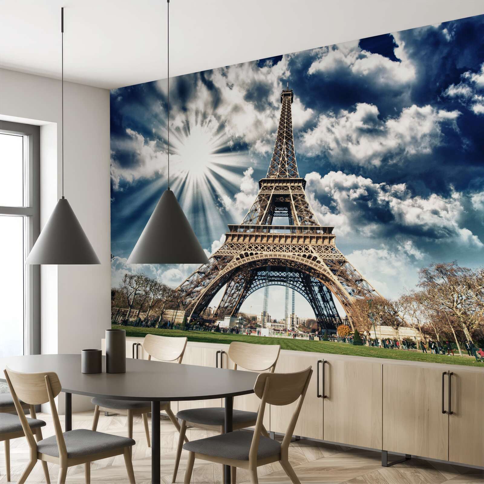 Fototapeta promienie słońca nad wieżą eiffla