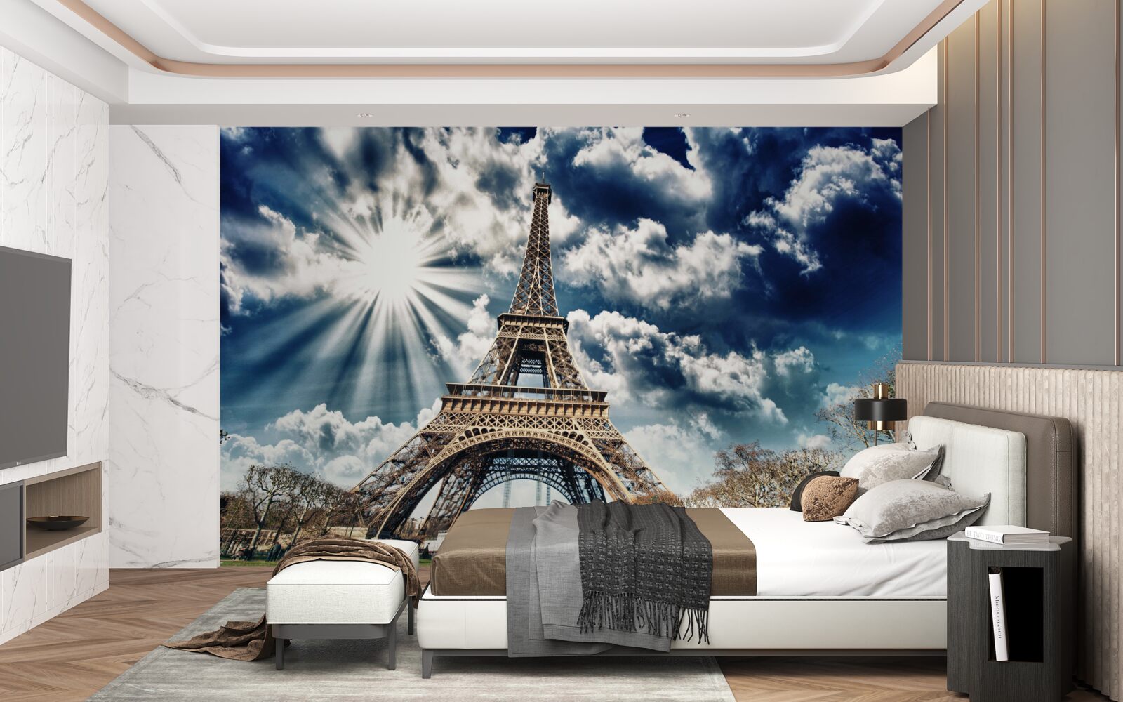 Fototapeta promienie słońca nad wieżą eiffla