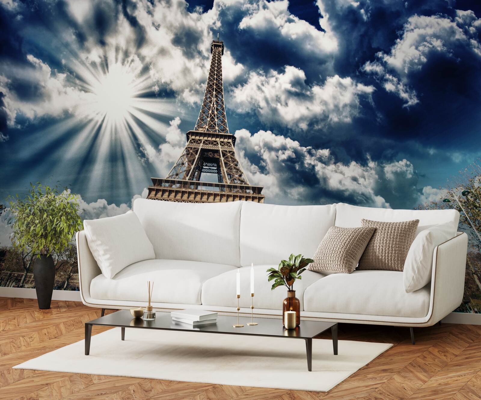 Fototapeta promienie słońca nad wieżą eiffla