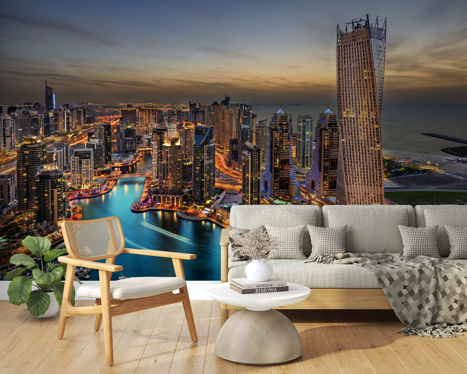 Fototapeta panorama wieczornych budynków w dubaju