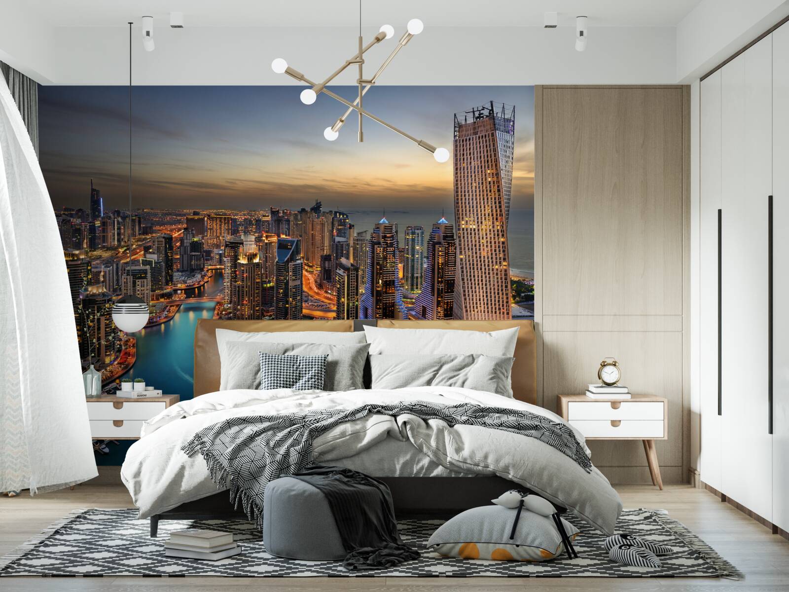 Fototapeta panorama wieczornych budynków w dubaju