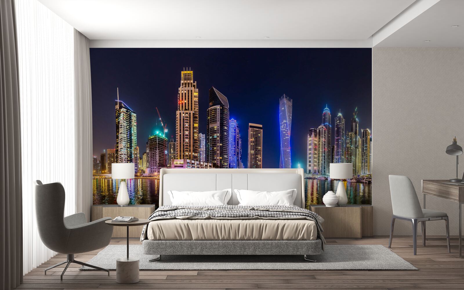 Fototapeta fascynująca nocna ulica w dubaju