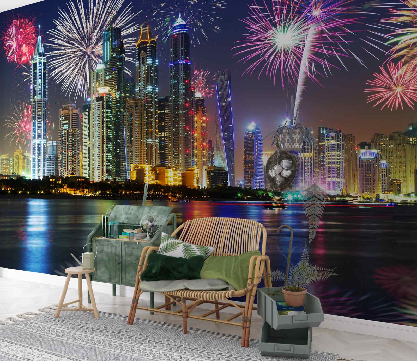 Fototapeta jasne fajerwerki na niebie nad miastem