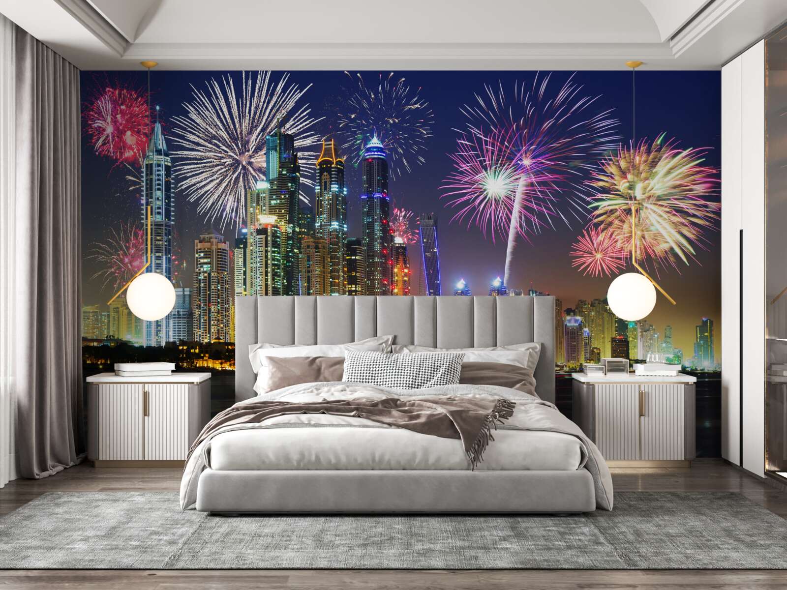 Fototapeta jasne fajerwerki na niebie nad miastem