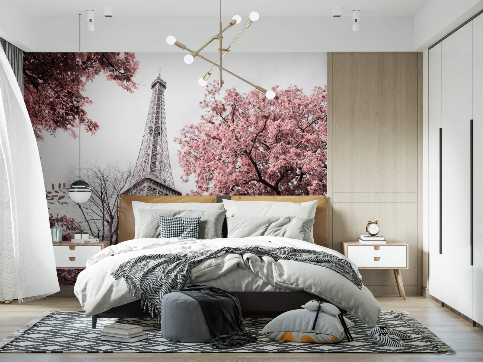 Fototapeta wieża eiffla otoczona jest kwiatami wiśni