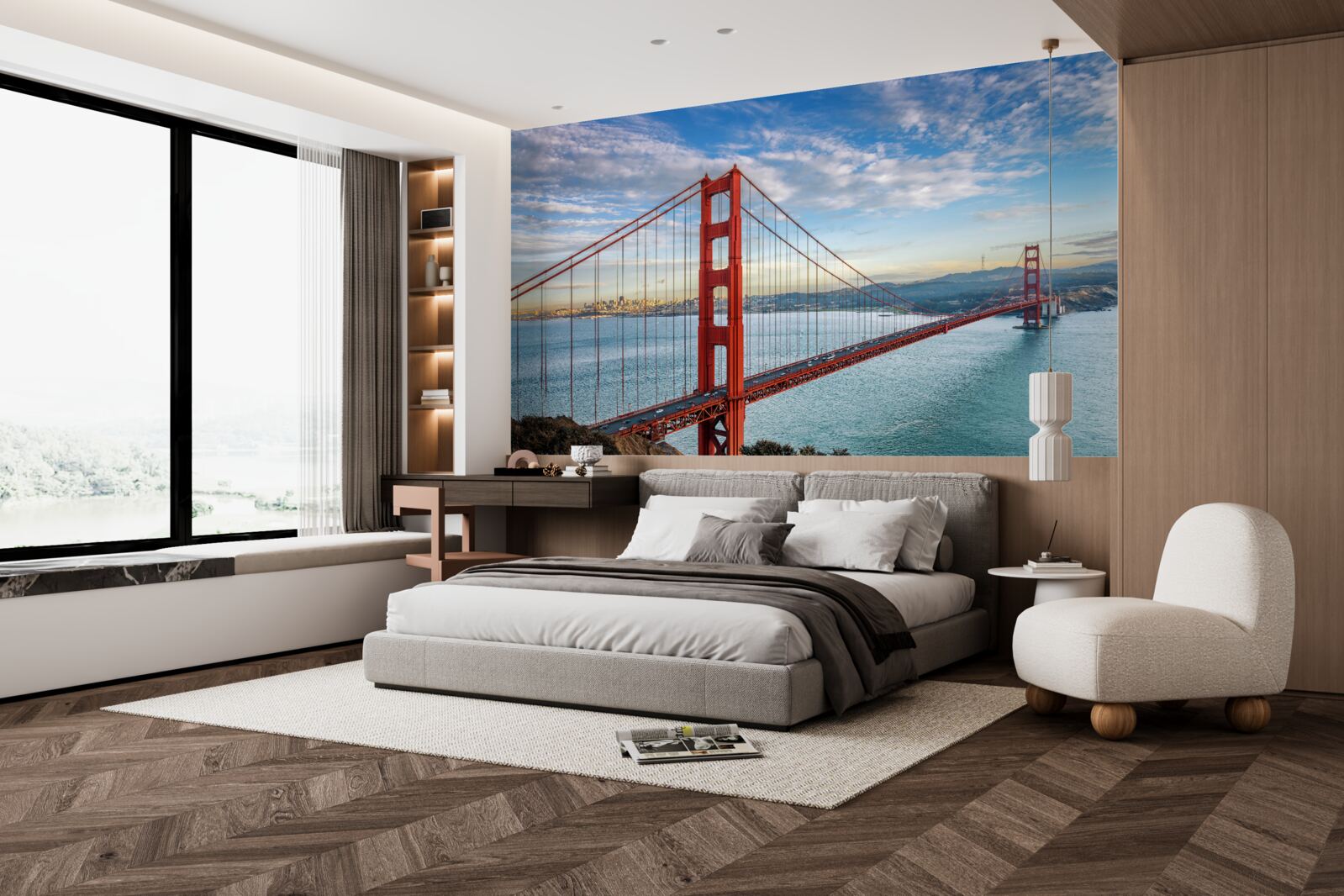 Fototapeta panorama złotej bramy z mostu