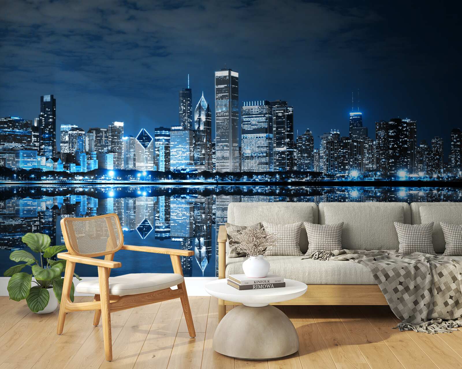 Fototapeta odbicie świateł miasta na powierzchni wody w nocy