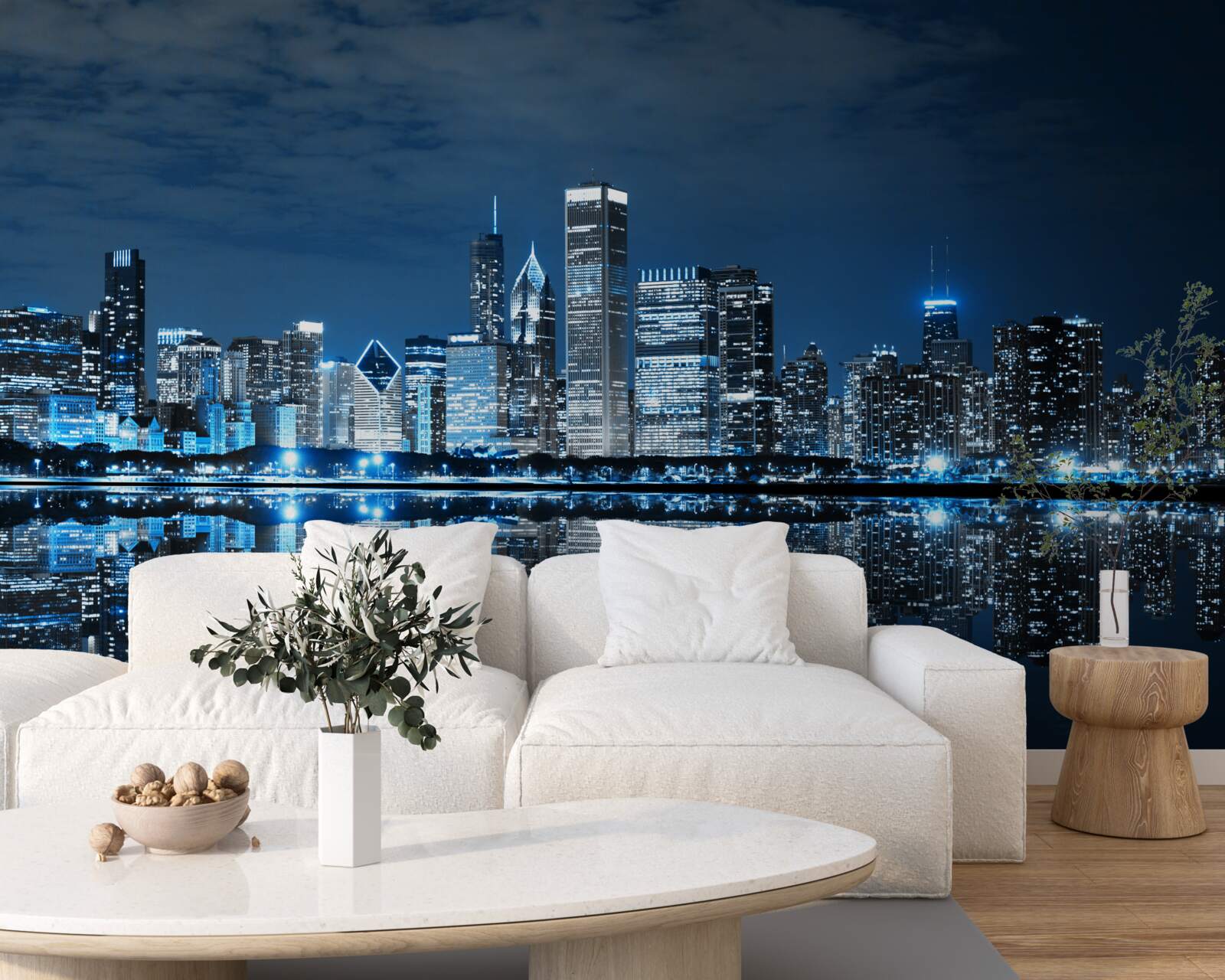 Fototapeta odbicie świateł miasta na powierzchni wody w nocy