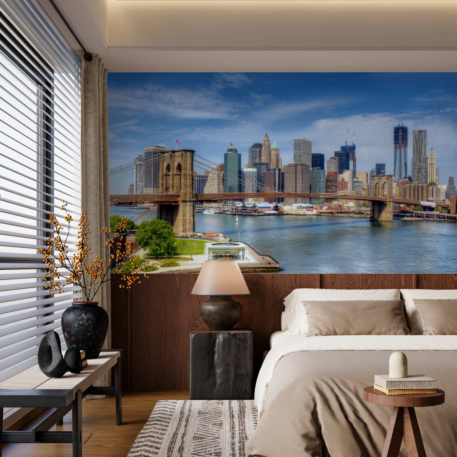 Fototapeta most brookliński, zbudowany z kamienia i drapacze chmur w mieście