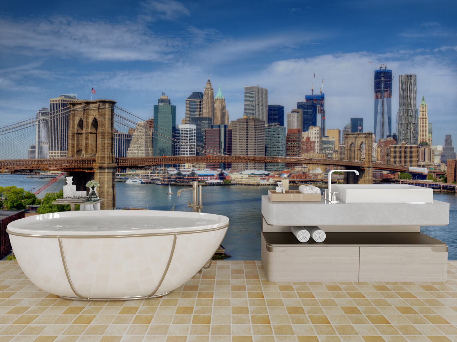 Fototapeta most brookliński, zbudowany z kamienia i drapacze chmur w mieście