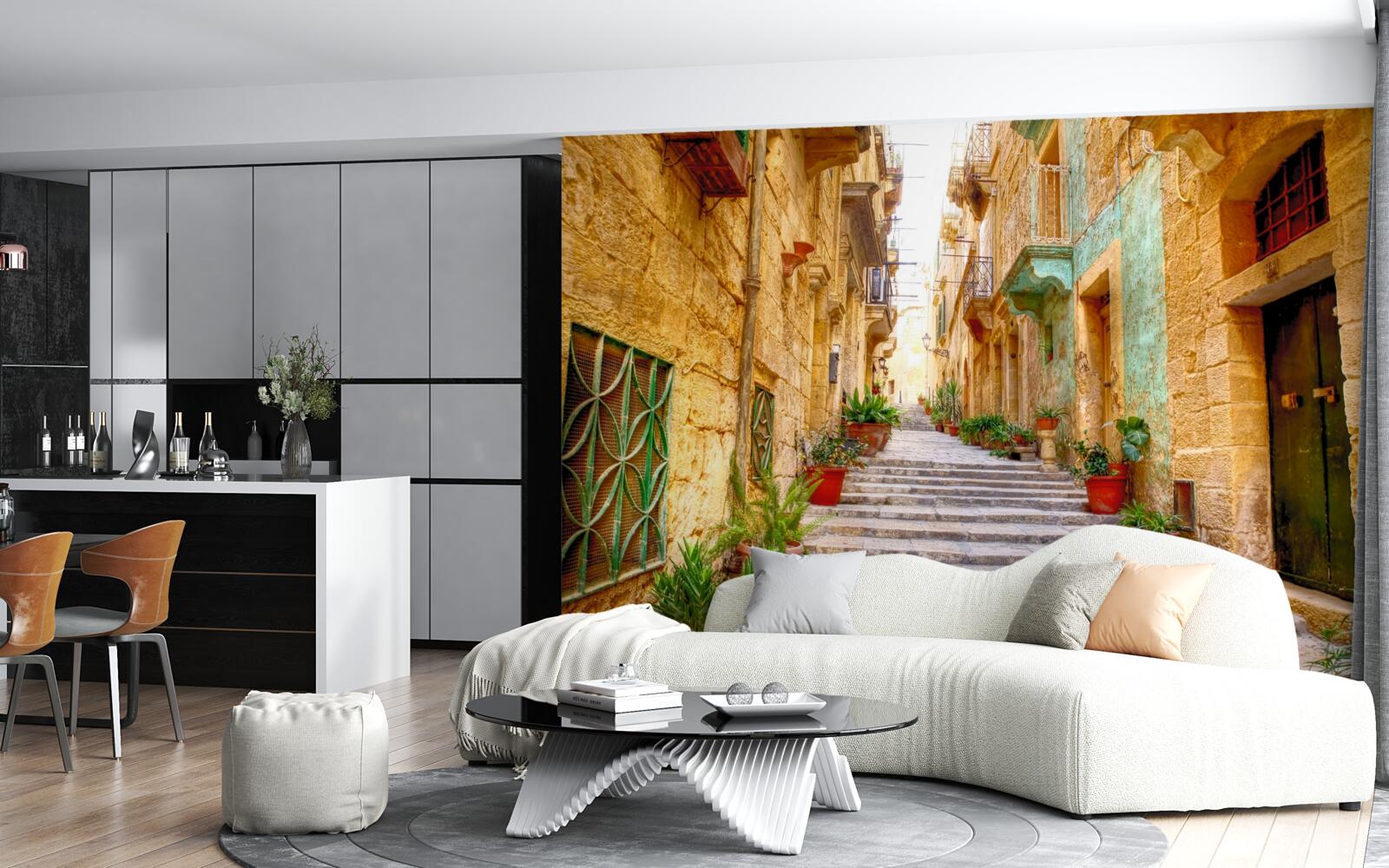 Fototapeta włoska ulica ozdobiona kwiatami jest wąska