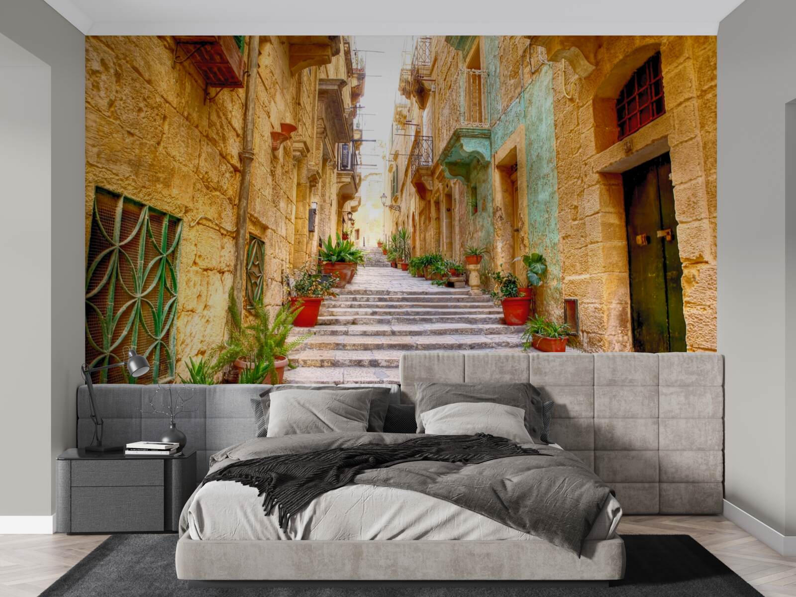 Fototapeta włoska ulica ozdobiona kwiatami jest wąska