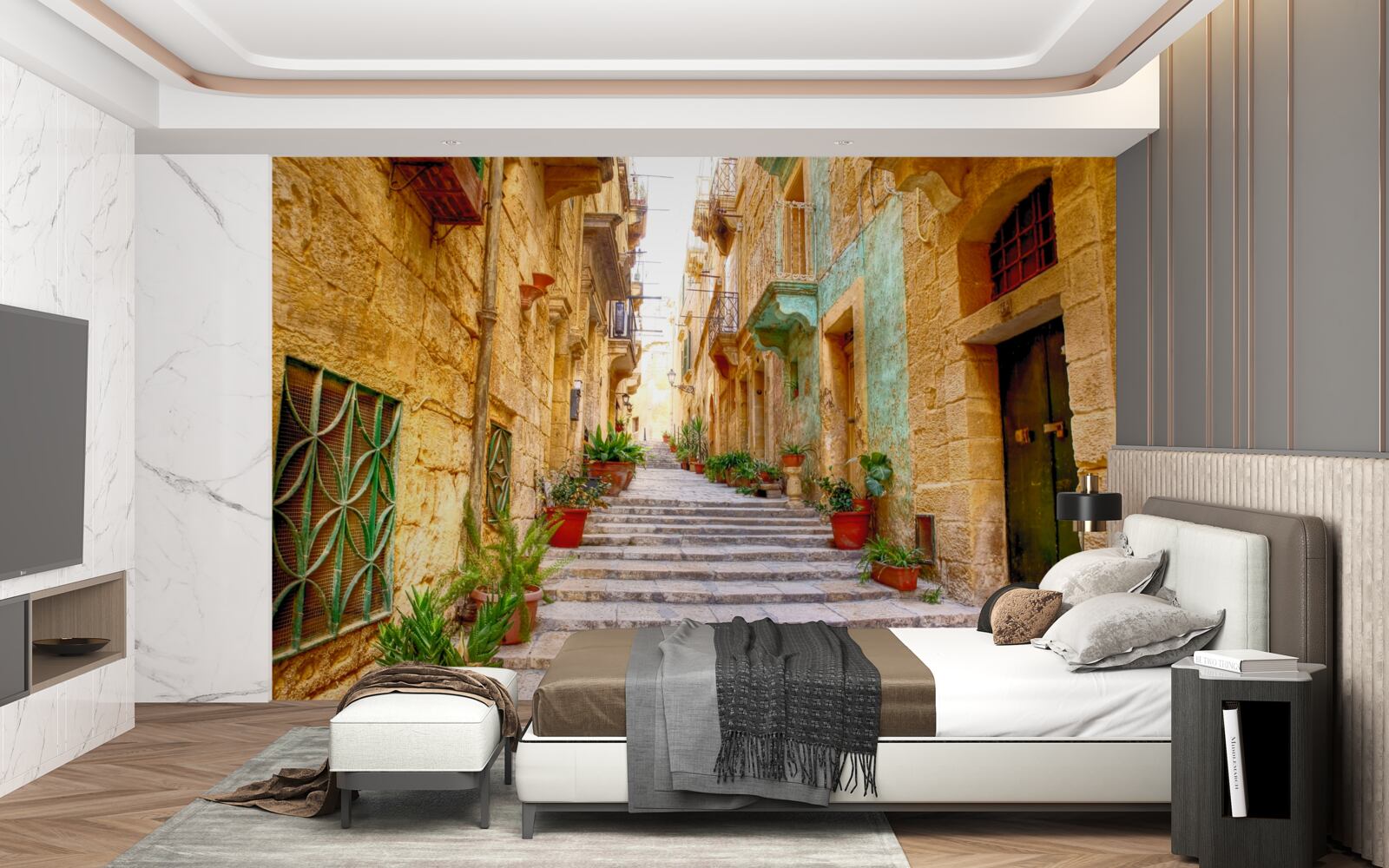 Fototapeta włoska ulica ozdobiona kwiatami jest wąska