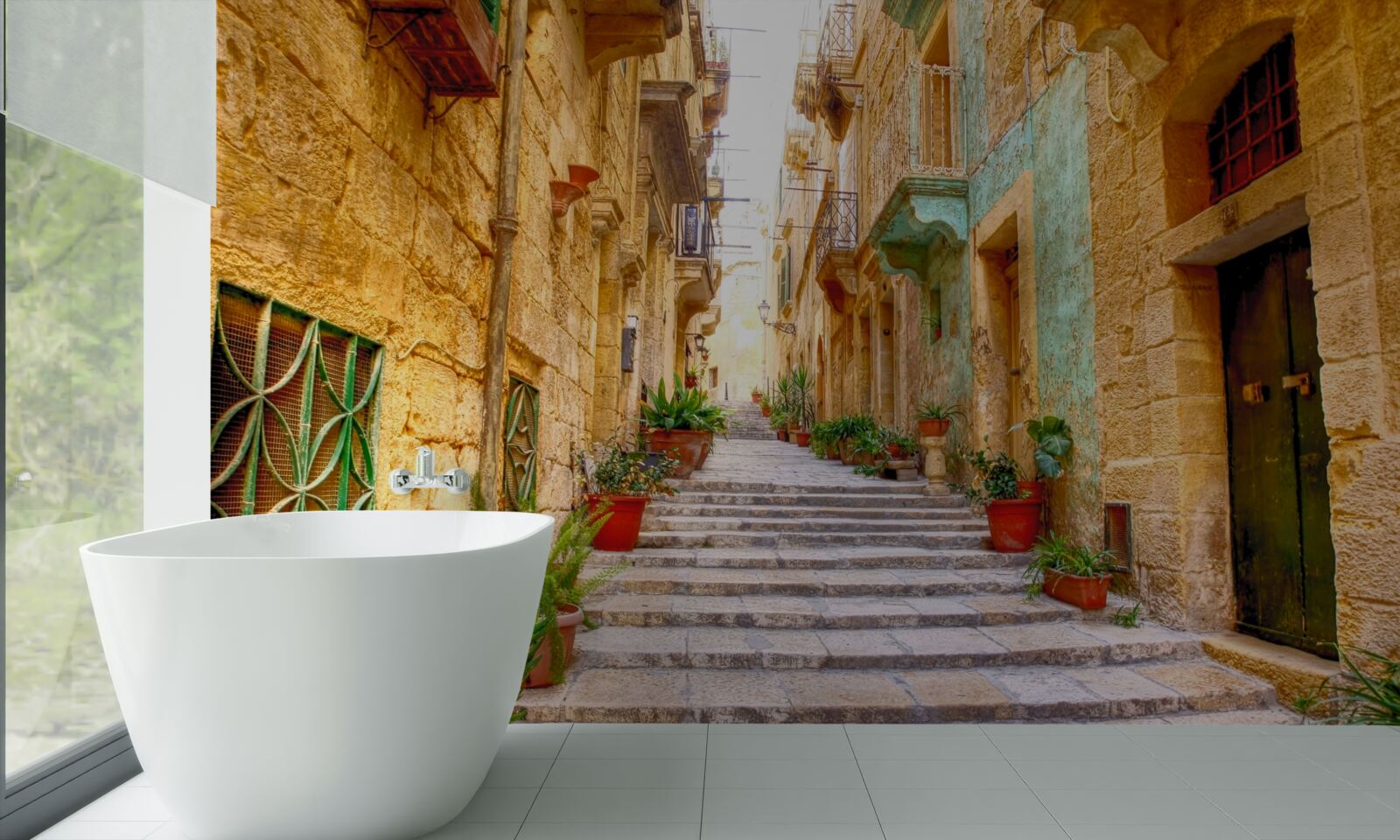 Fototapeta włoska ulica ozdobiona kwiatami jest wąska