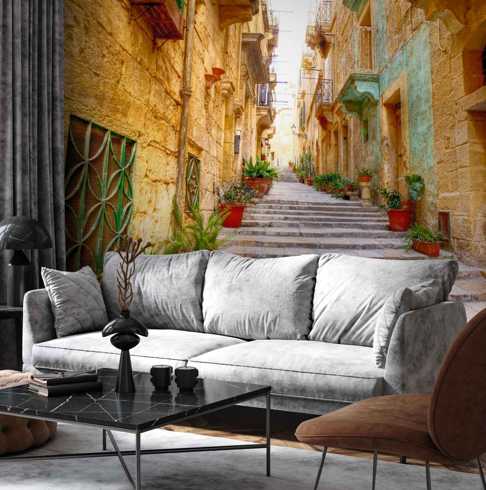 Fototapeta włoska ulica ozdobiona kwiatami jest wąska