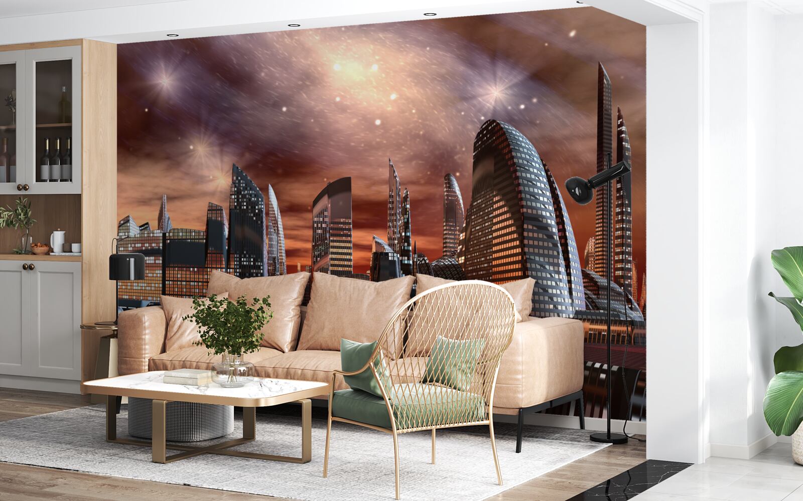 Fototapeta miasto pod rozgwieżdżonym niebem