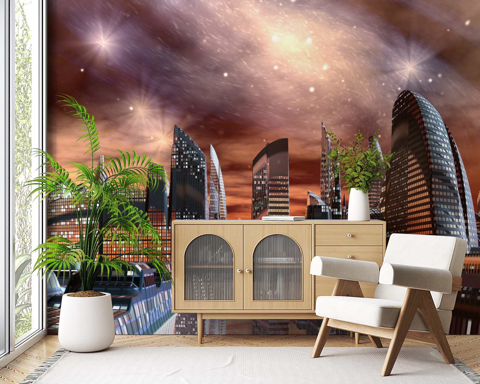 Fototapeta miasto pod rozgwieżdżonym niebem