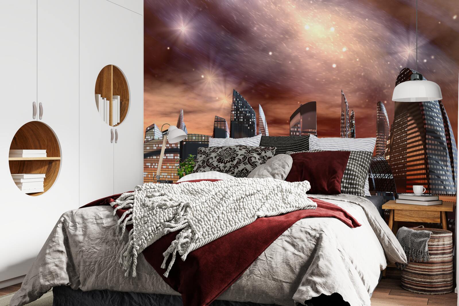 Fototapeta miasto pod rozgwieżdżonym niebem