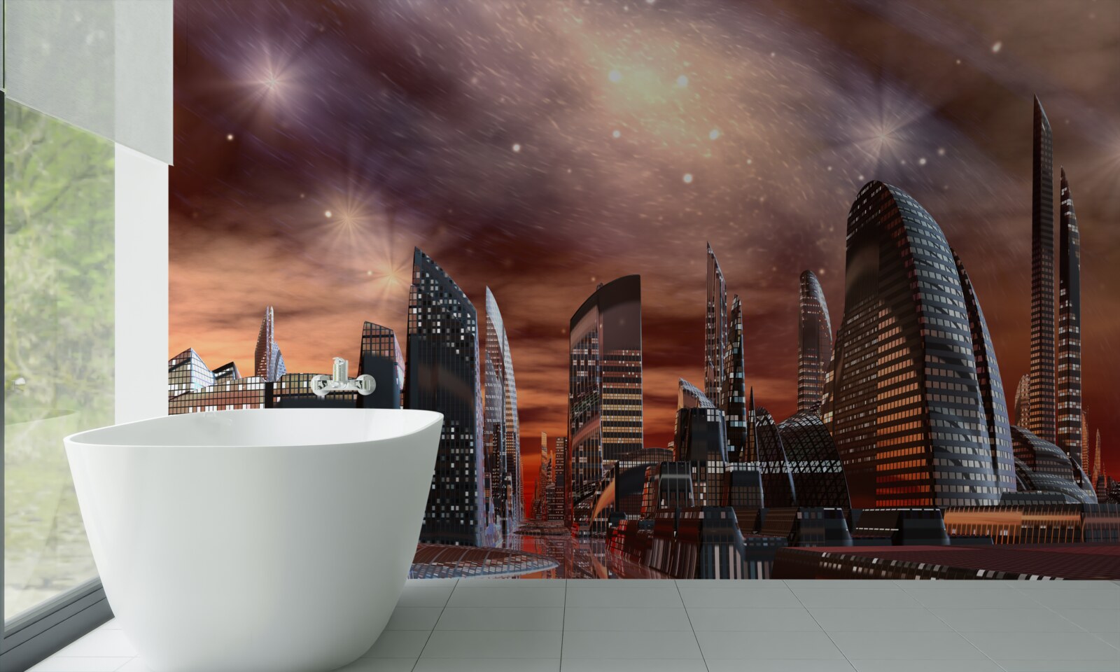 Fototapeta miasto pod rozgwieżdżonym niebem