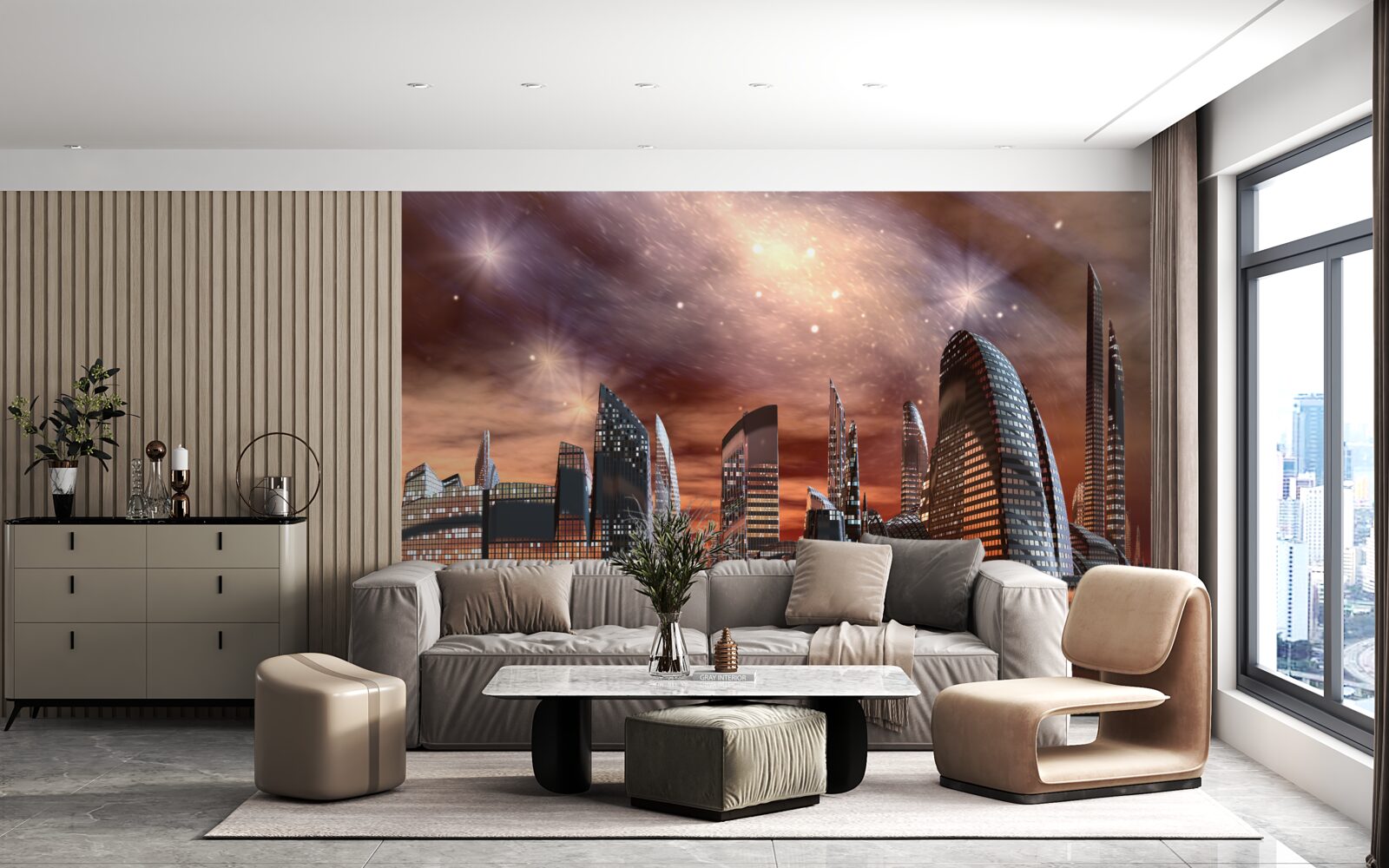 Fototapeta miasto pod rozgwieżdżonym niebem