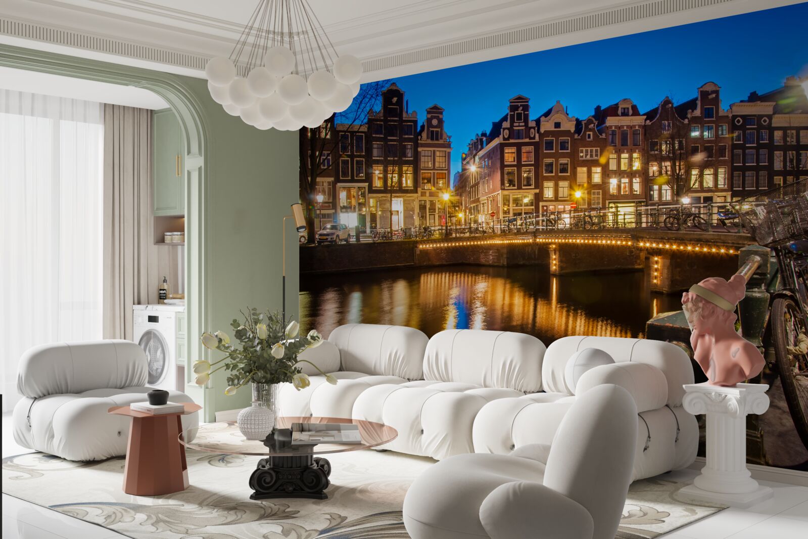 Fototapeta odbicie amsterdamu nocą w wodzie