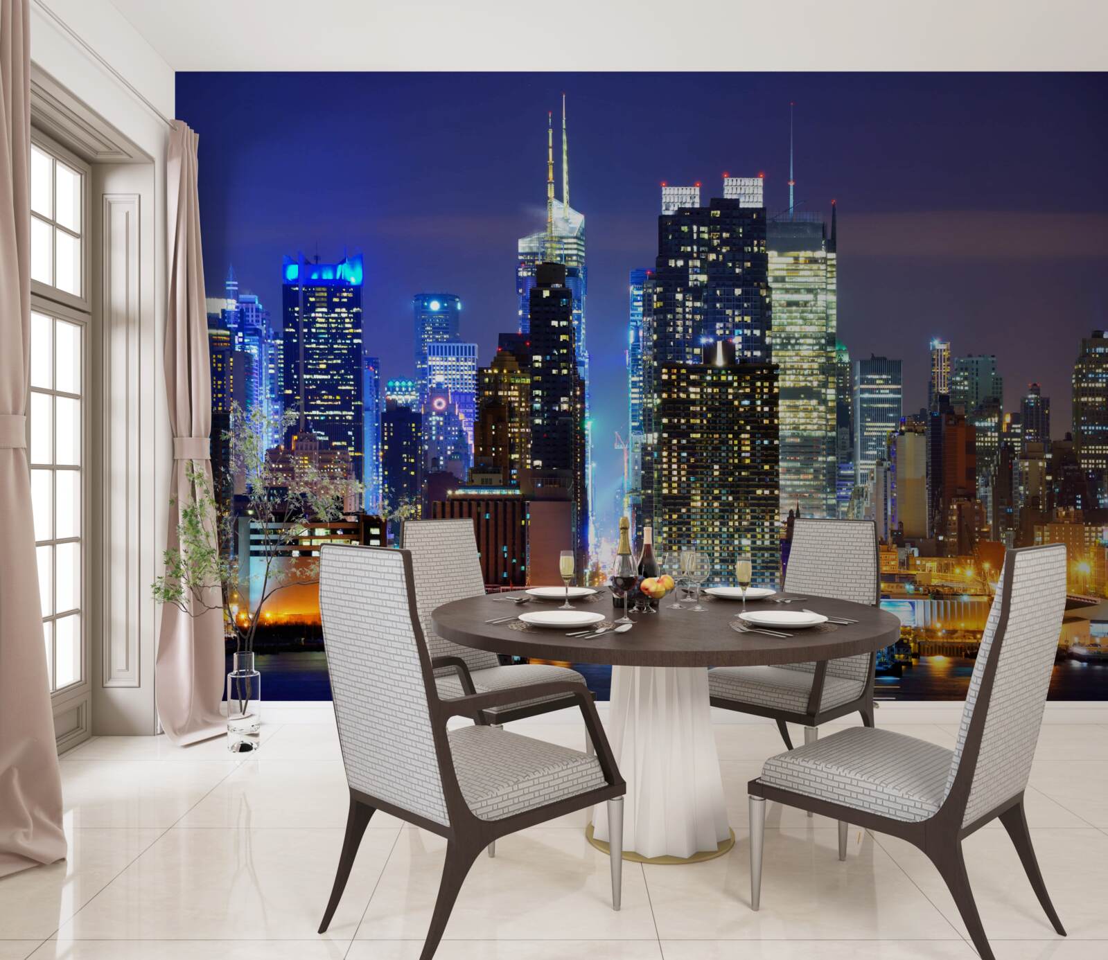 Fototapeta panoramiczny nocny widok na miasto, który zapiera dech w piersiach