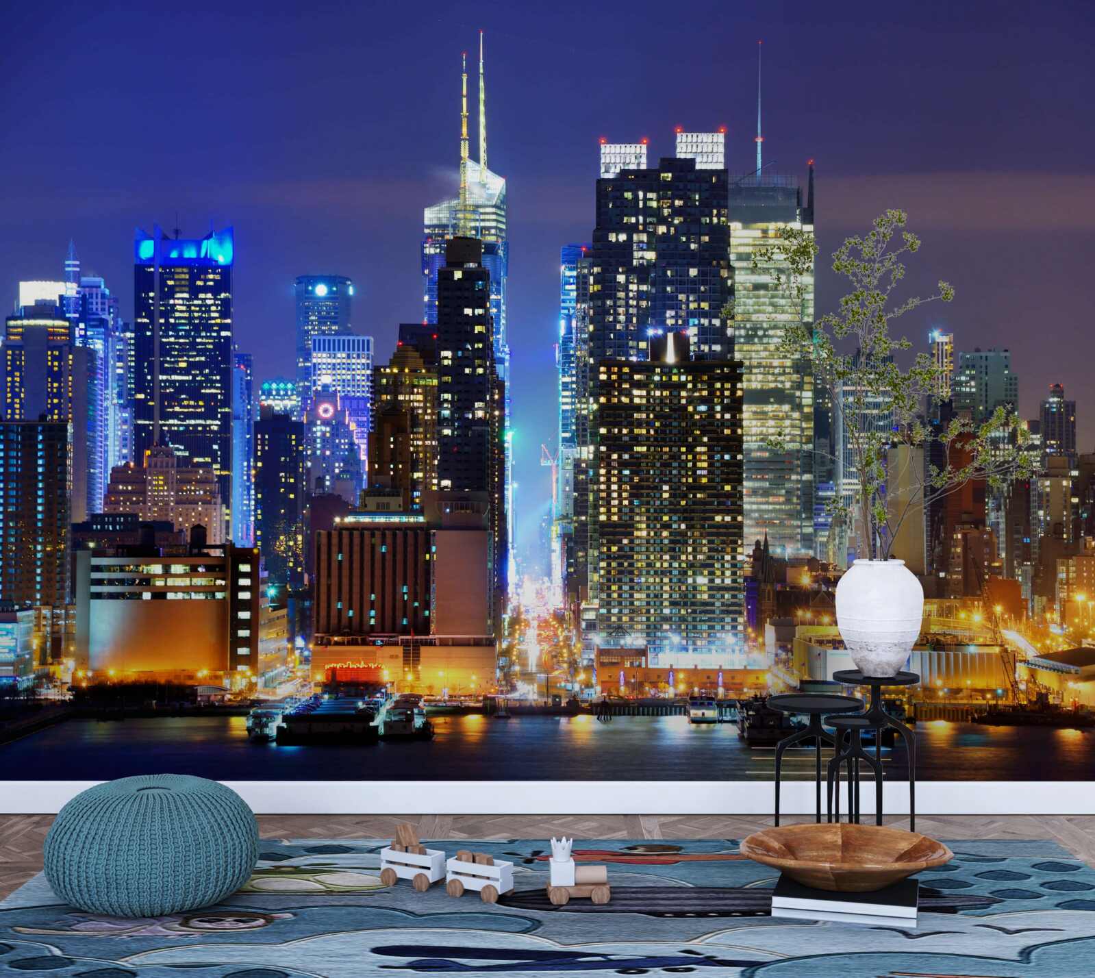 Fototapeta panoramiczny nocny widok na miasto, który zapiera dech w piersiach