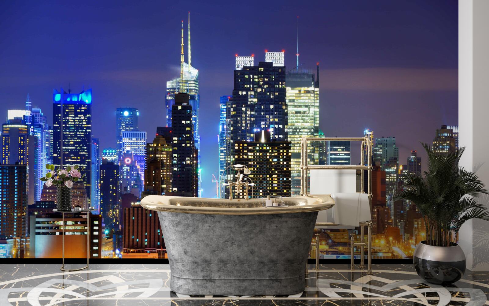 Fototapeta panoramiczny nocny widok na miasto, który zapiera dech w piersiach