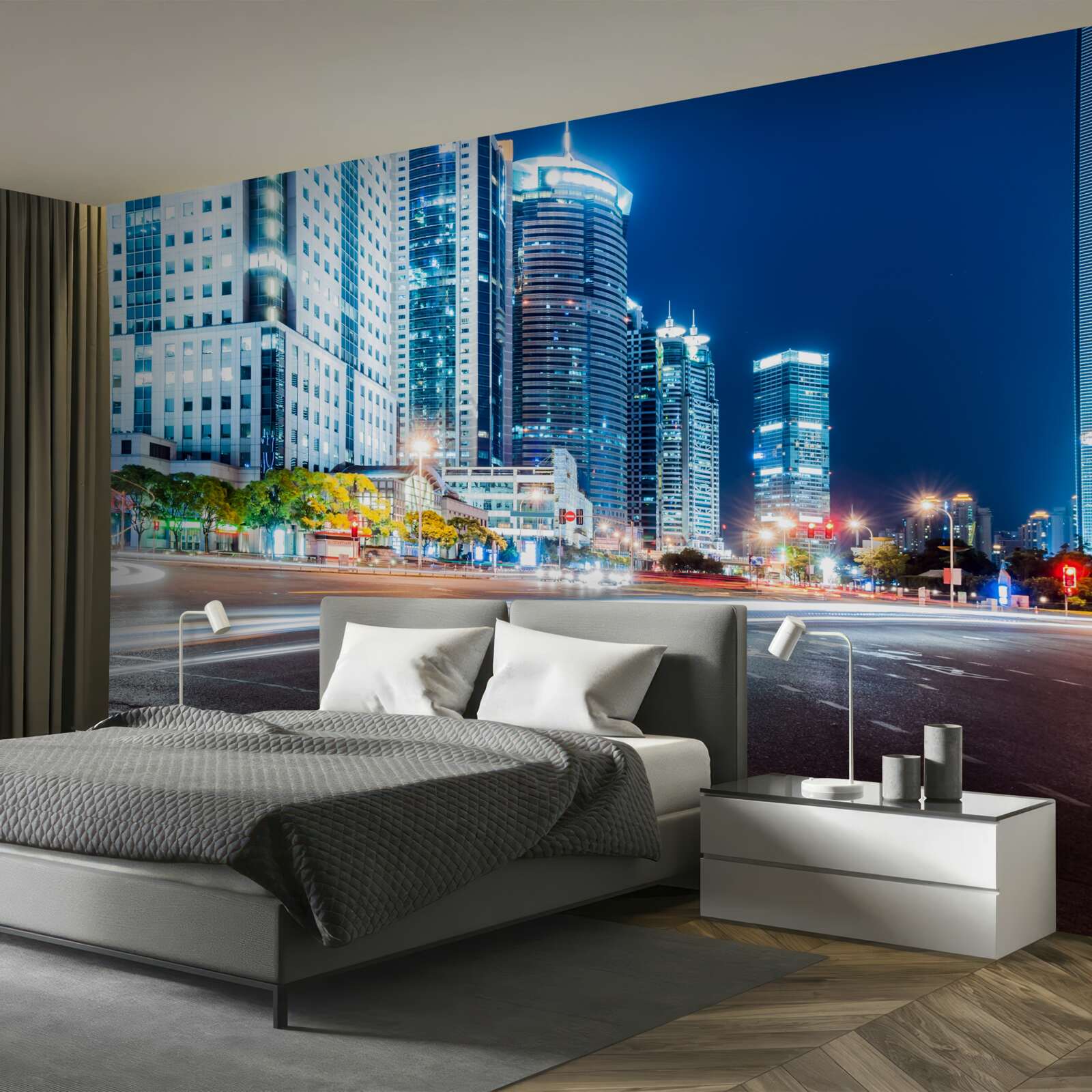 Fototapeta nocna autostrada miejska bez jednej duszy