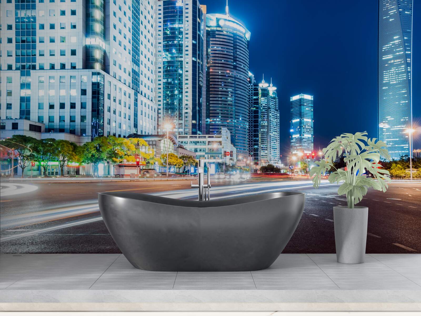 Fototapeta nocna autostrada miejska bez jednej duszy