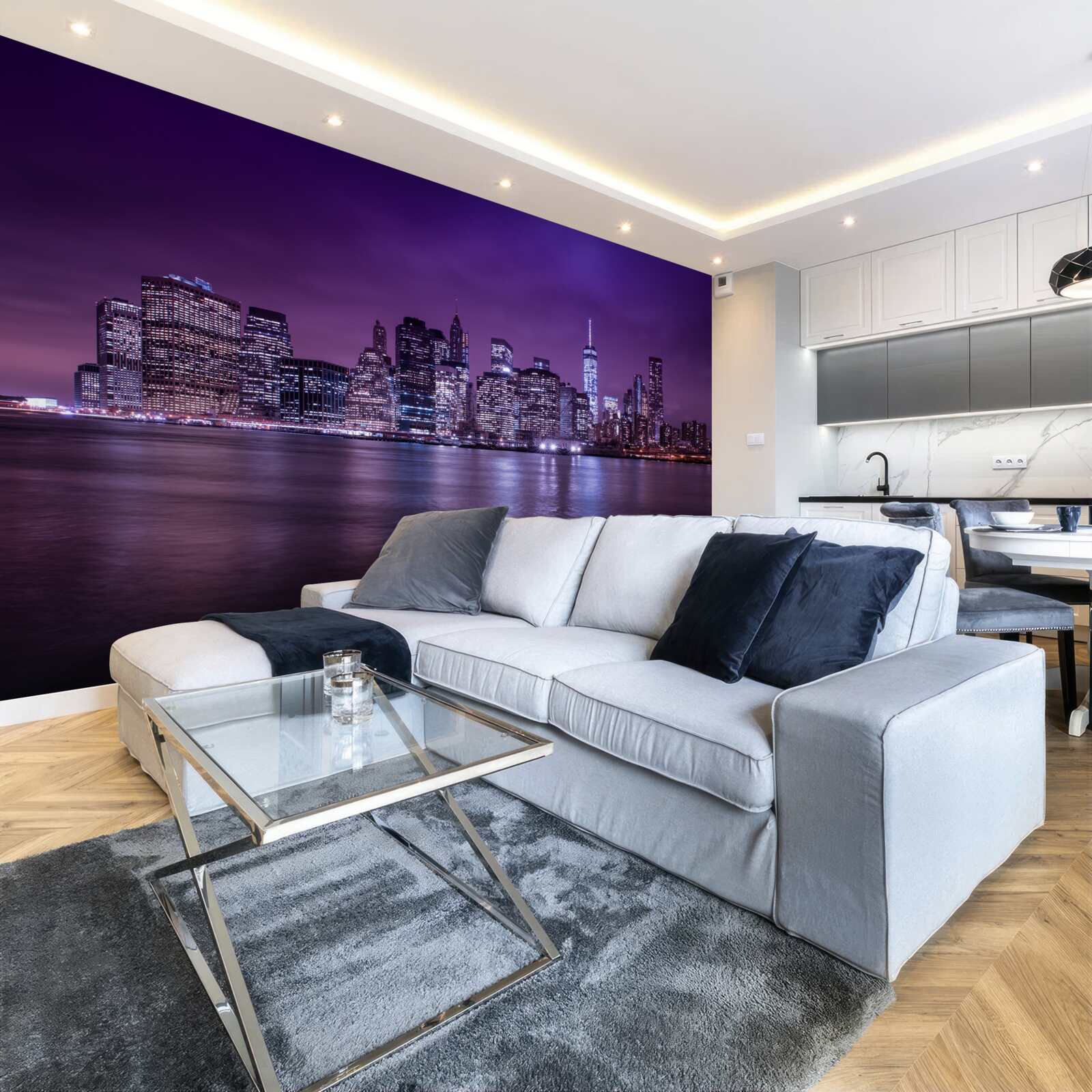 Fototapeta wiele płonących świateł w oknach drapaczy chmur