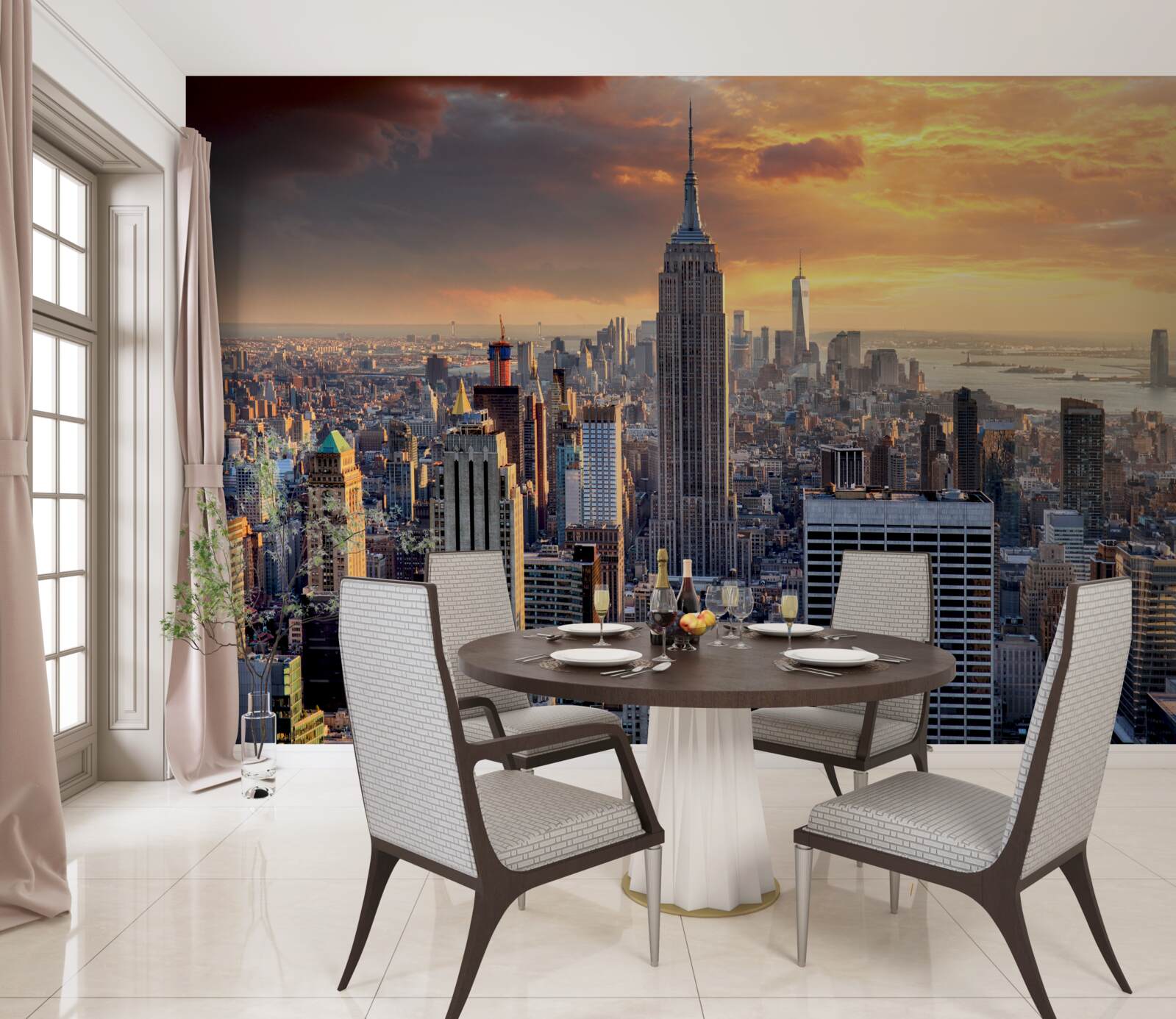 Fototapeta słońce zachodzi nad nowym jorkiem