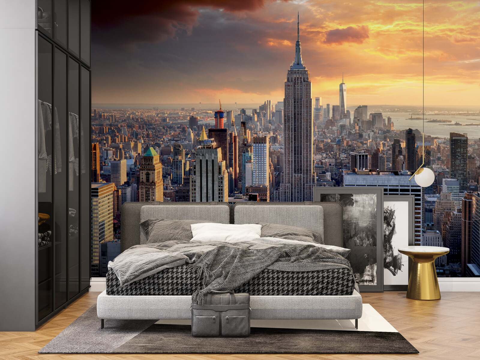 Fototapeta słońce zachodzi nad nowym jorkiem