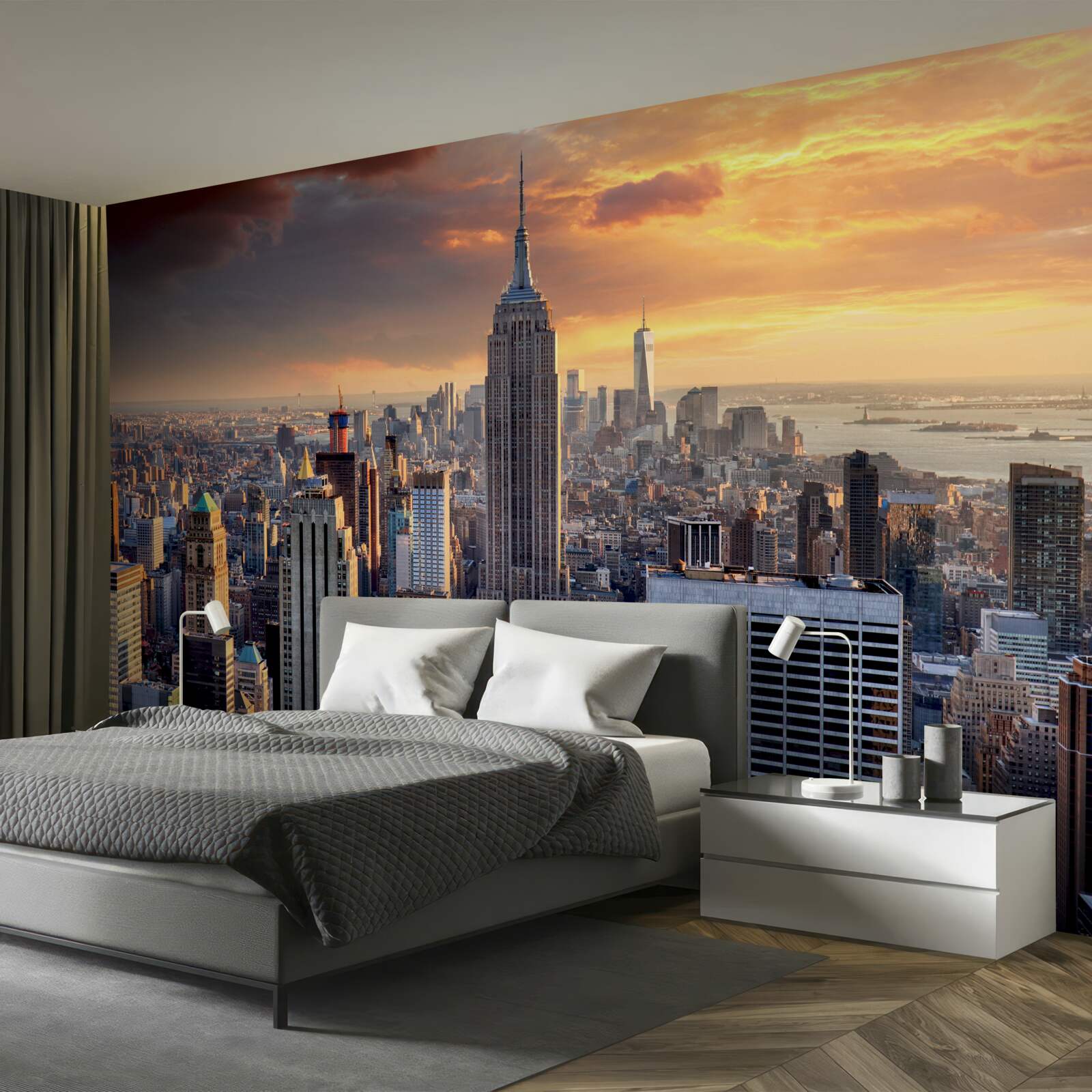 Fototapeta słońce zachodzi nad nowym jorkiem