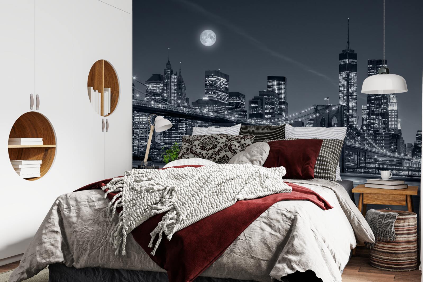 Fototapeta czarno-biały nowy jork w świetle pełni księżyca