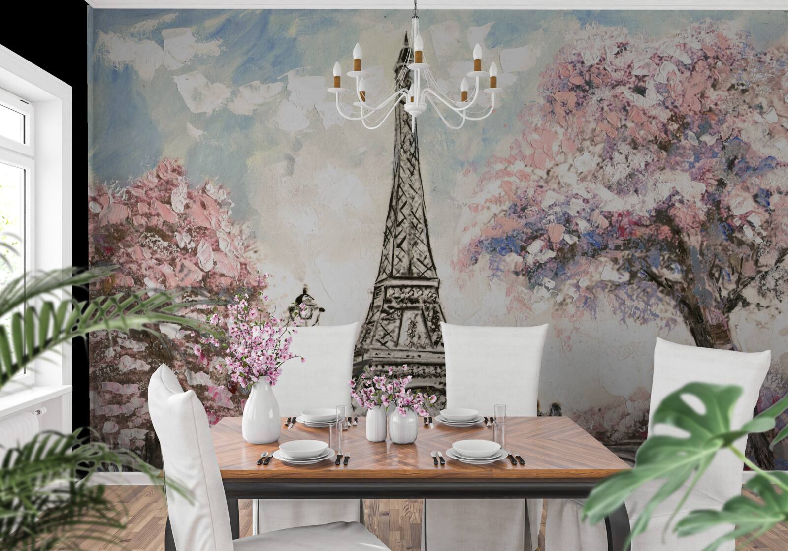 Fototapeta romantyczna wiosna u podnóża wieży eiffla