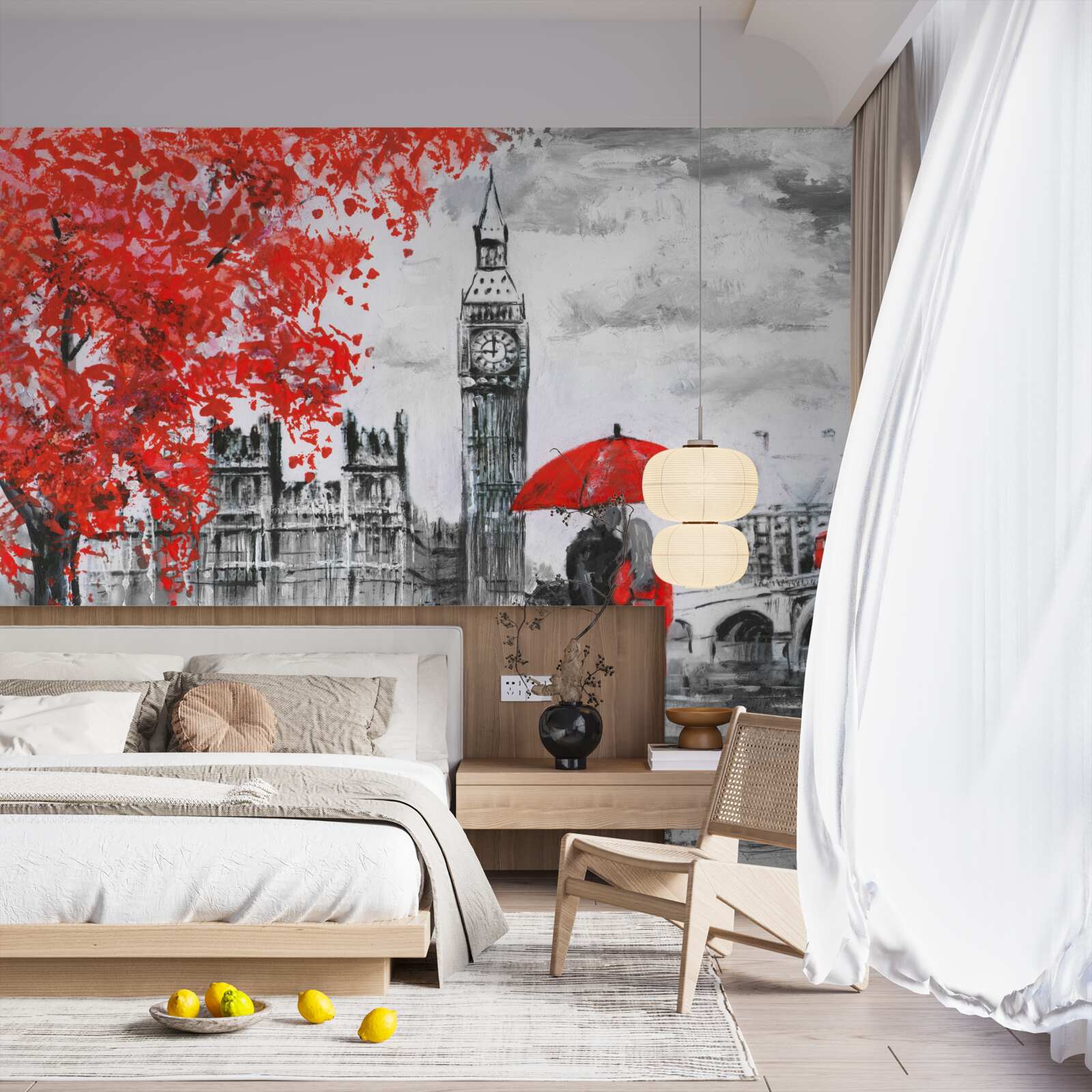 Fototapeta dwie osoby pod szkarłatnym parasolem spoglądają na big bena