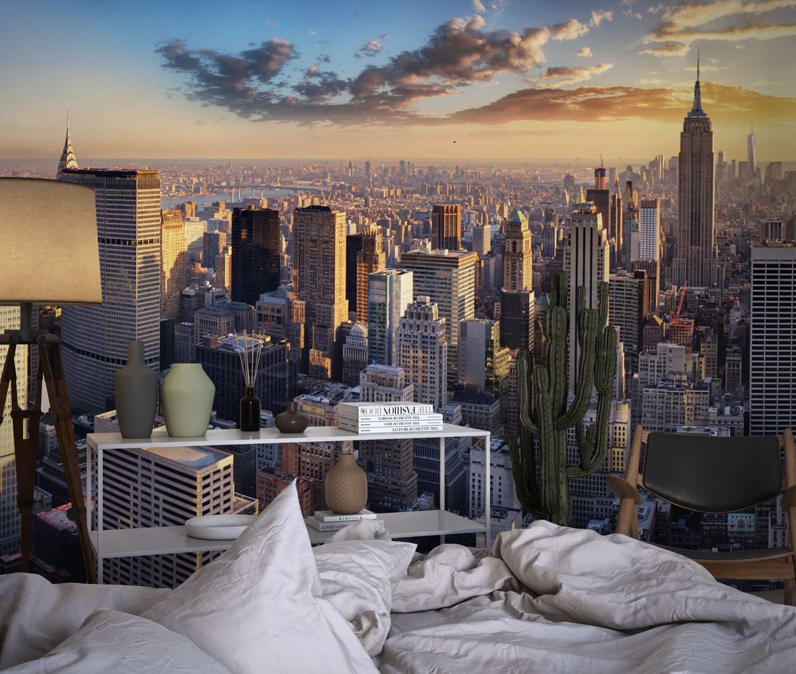 Fototapeta zachód słońca oświetla nowy jork