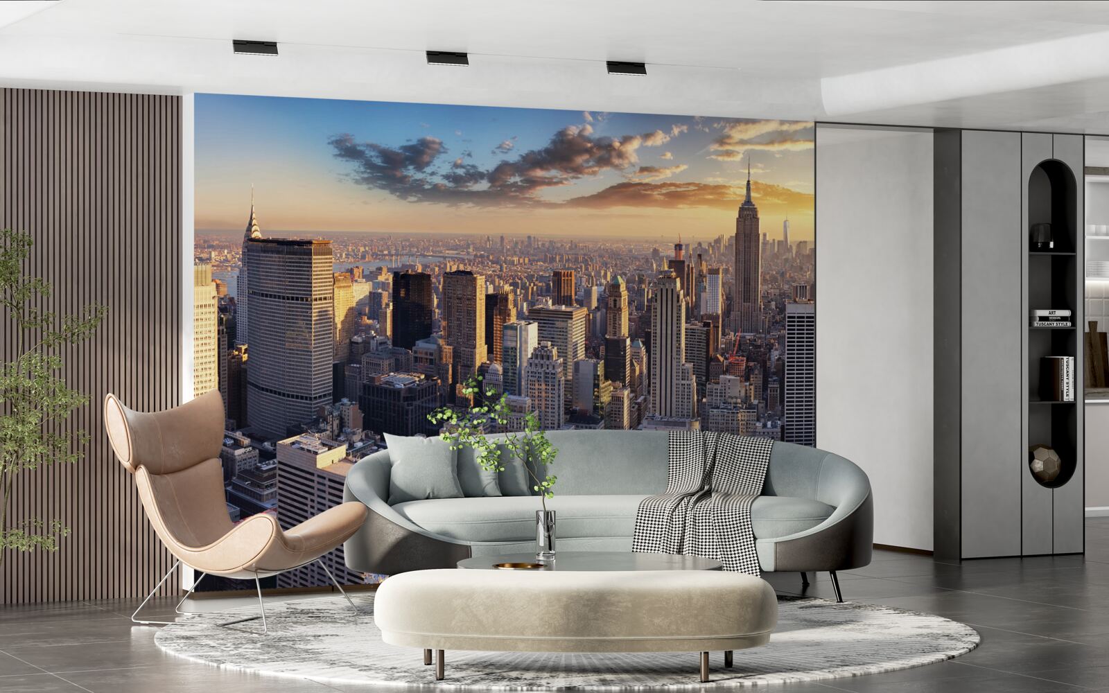 Fototapeta zachód słońca oświetla nowy jork