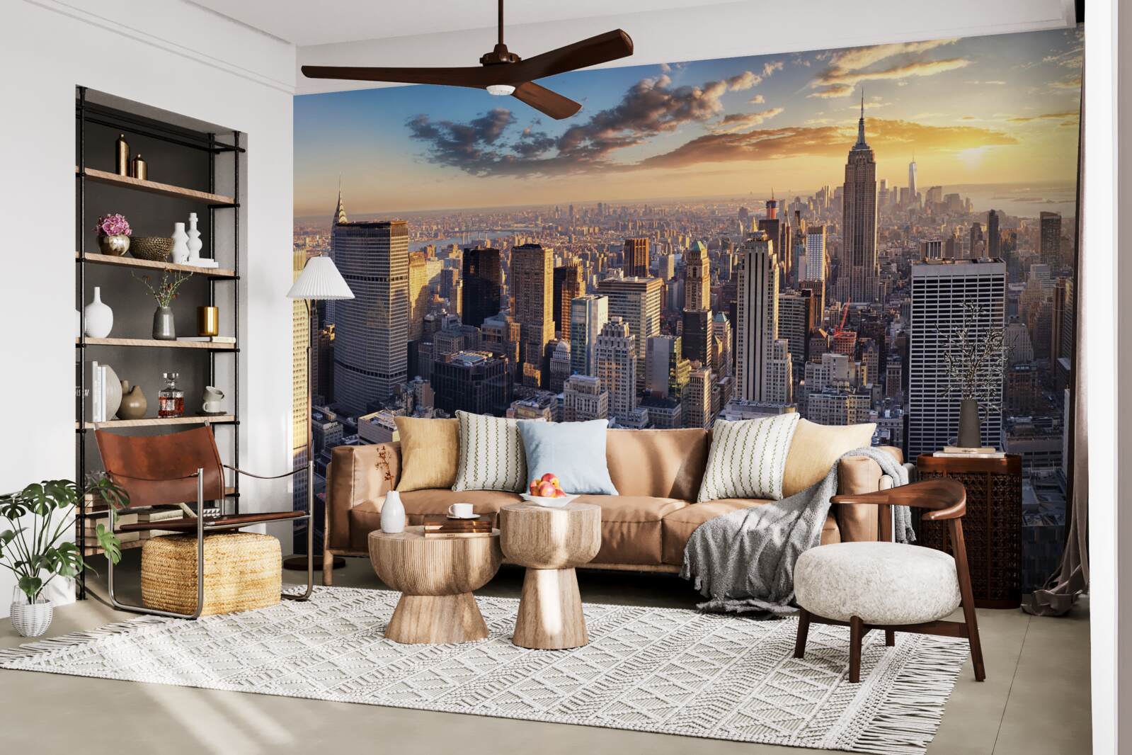 Fototapeta zachód słońca oświetla nowy jork